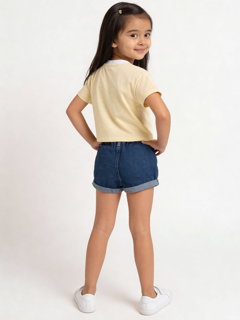 HOP Kids Girls Light Yellow Numerical-Design Cotton T-Shirt