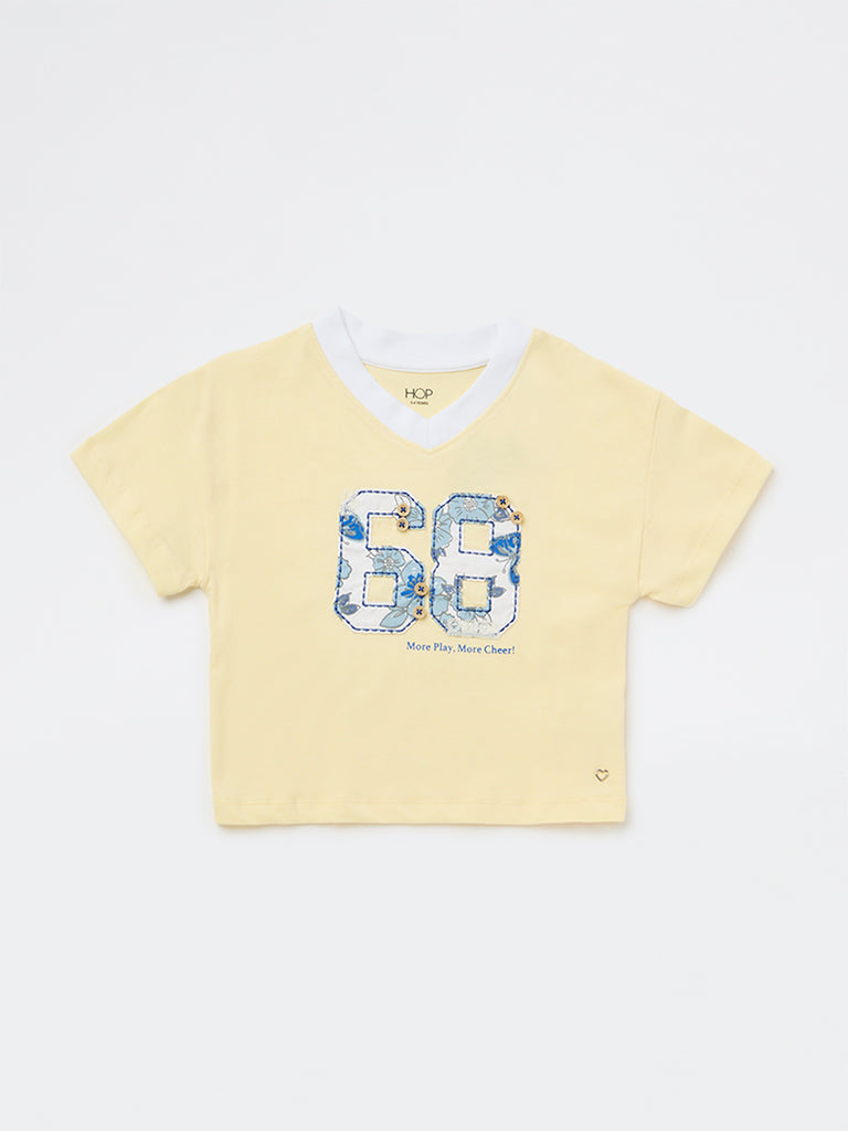HOP Kids Girls Light Yellow Numerical-Design Cotton T-Shirt