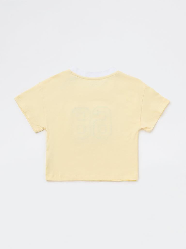 HOP Kids Girls Light Yellow Numerical-Design Cotton T-Shirt