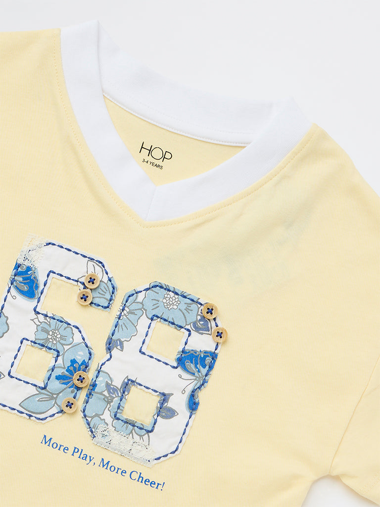 HOP Kids Girls Light Yellow Numerical-Design Cotton T-Shirt