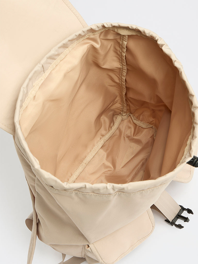 Beige Solid Multi-Pocket Backpack