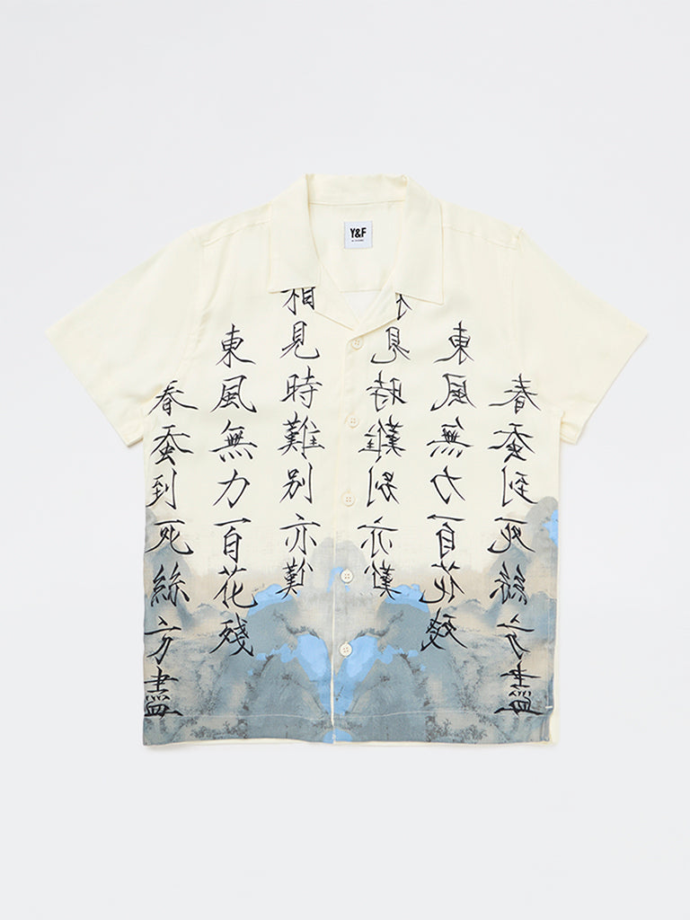 Y&F Kids Boys Off-White Printed Shirt