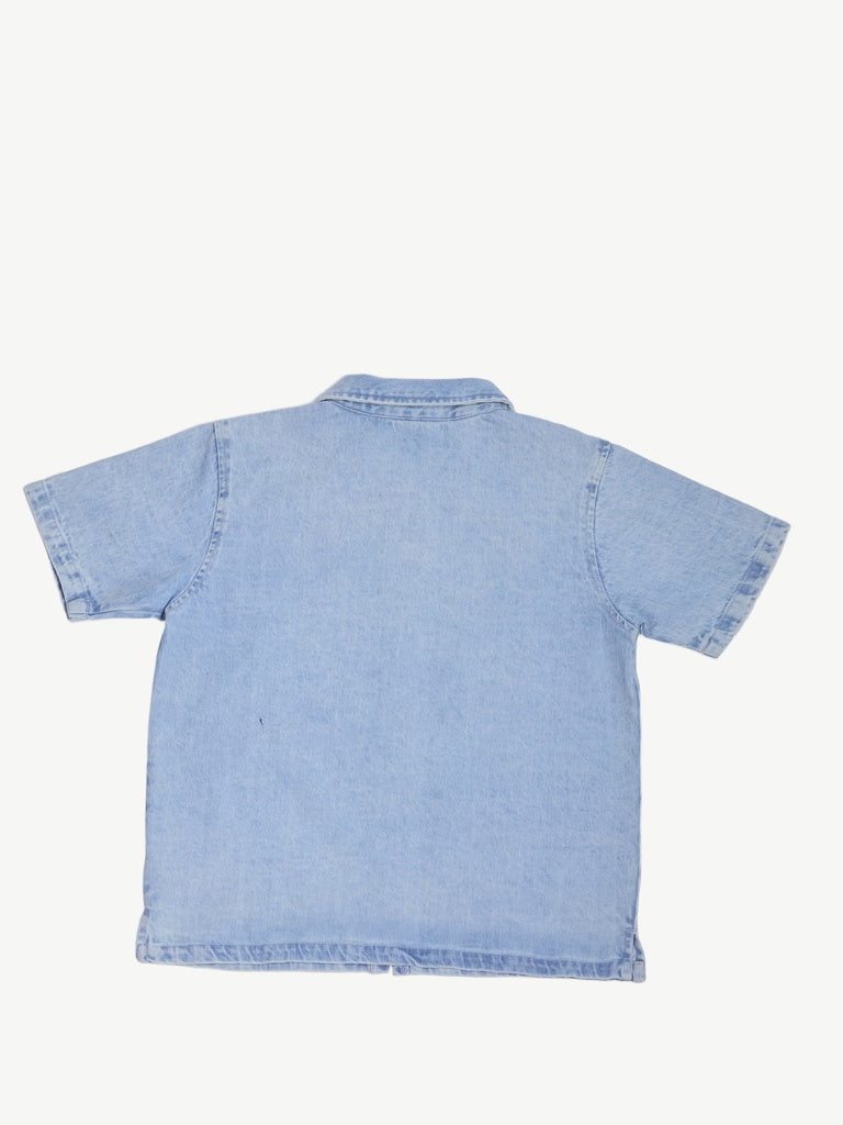 Y&F Kids Boys Blue Graphic Print Zip-Up Denim Shirt
