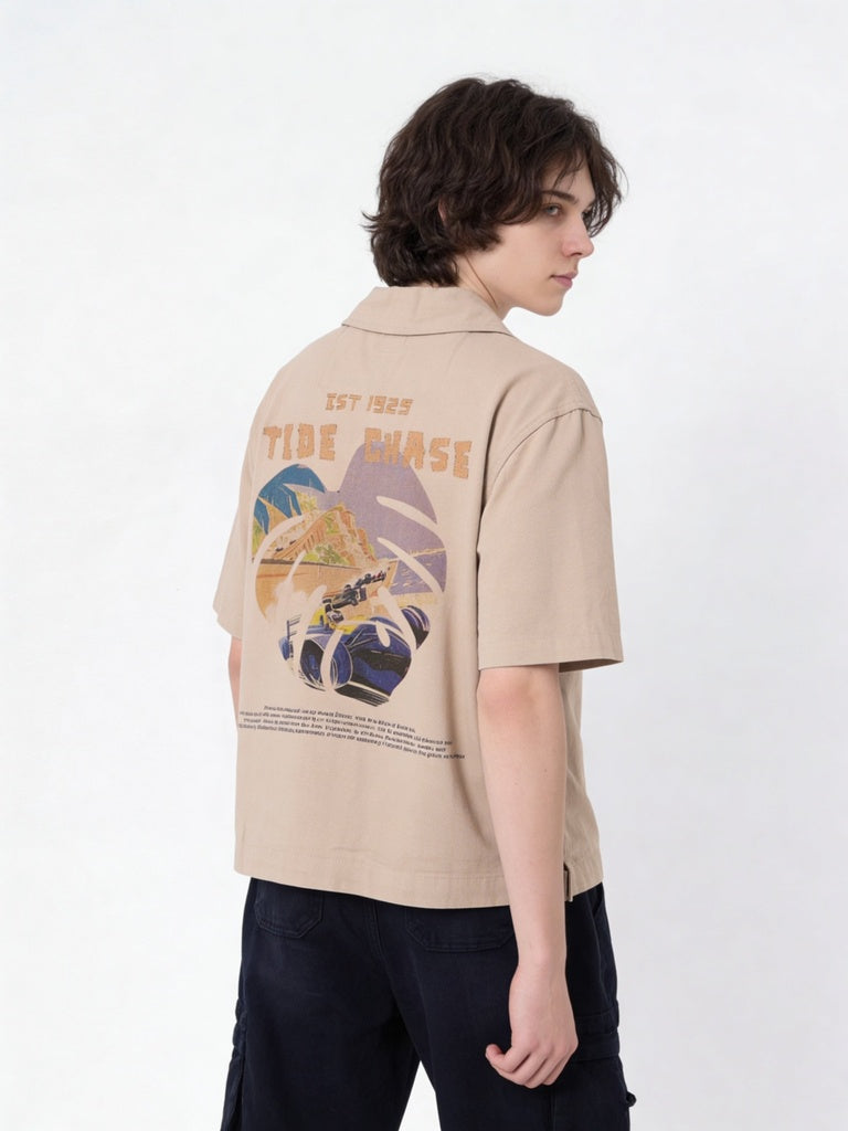 Y&F Kids Boys Beige Embroidered Cotton Shirt