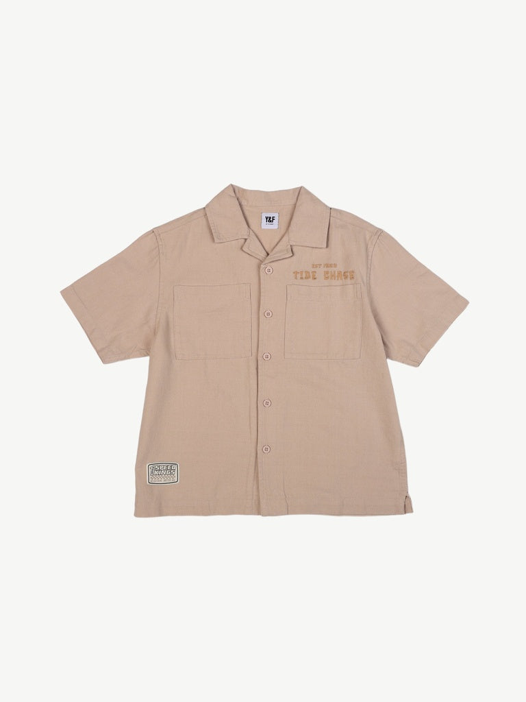Y&F Kids Boys Beige Embroidered Cotton Shirt