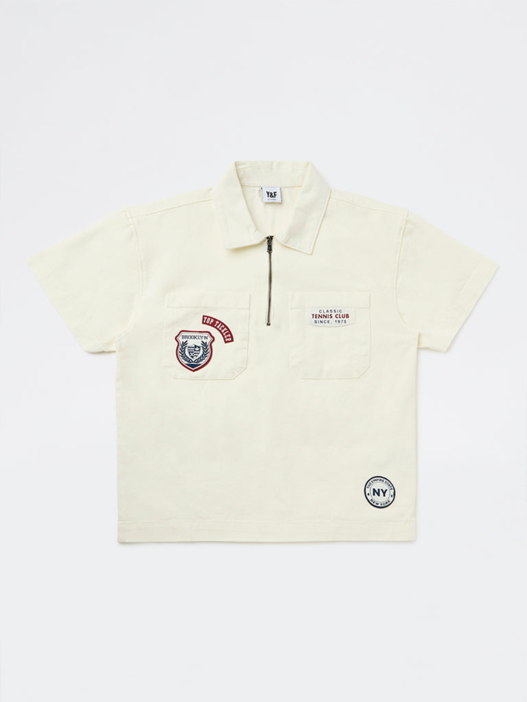 Boys Off-White Printed Cotton Polo T-Shirt