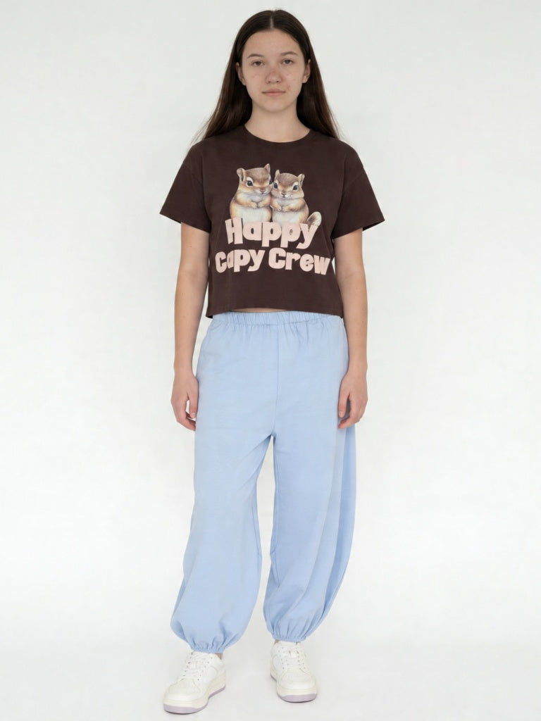 Y&F Kids Girls Dark Brown Printed Cotton T-Shirt