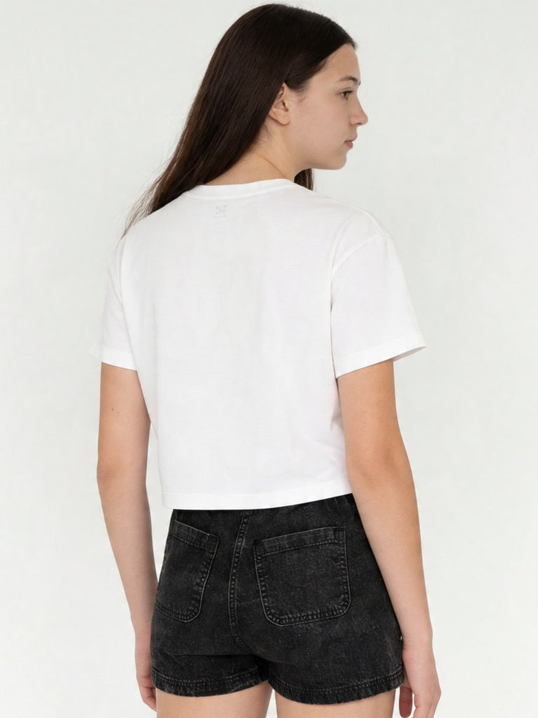 Y&F Kids Girls White Printed Cotton T-Shirt