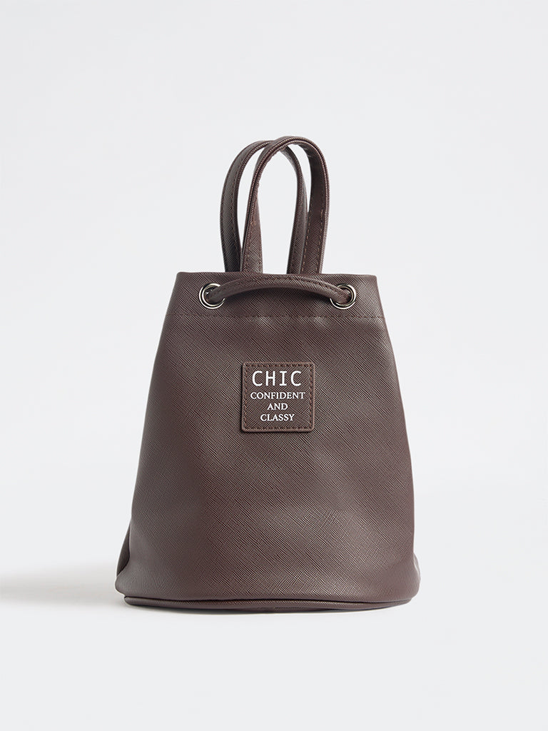 Y&F Kids Dark Brown Text-Detailed Shoulder Bag