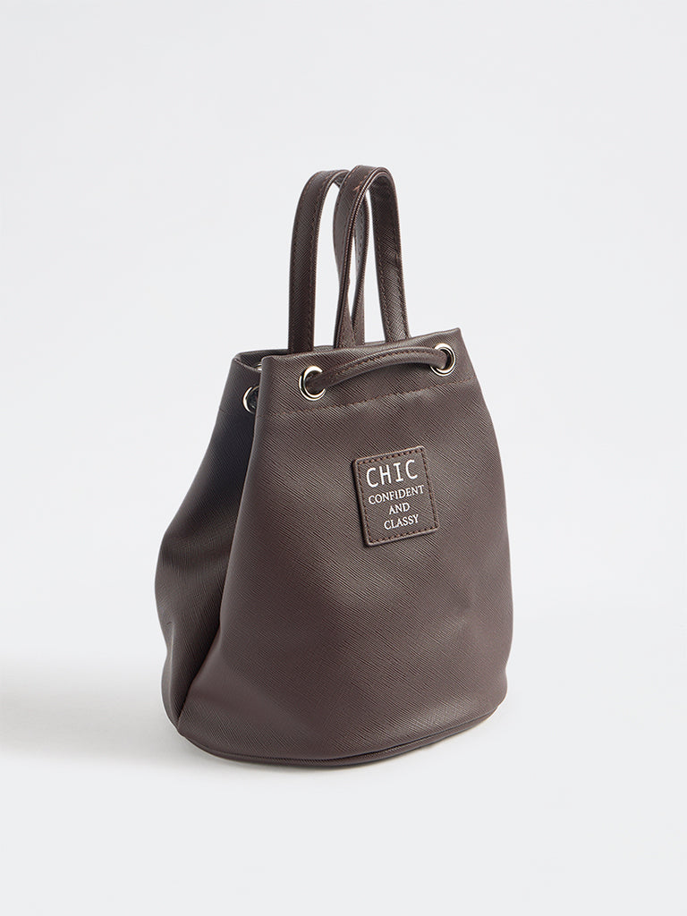 Y&F Kids Dark Brown Text-Detailed Shoulder Bag