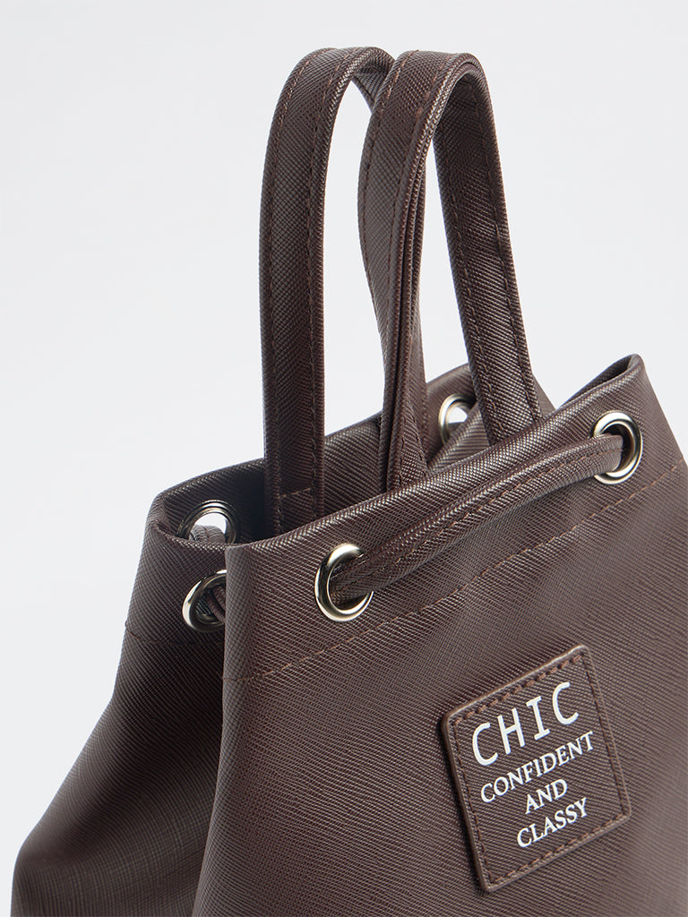 Y&F Kids Dark Brown Text-Detailed Shoulder Bag