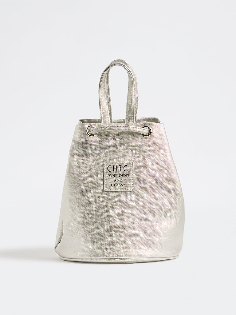 Y&F Kids Silver Text-Detailed Shoulder Bag
