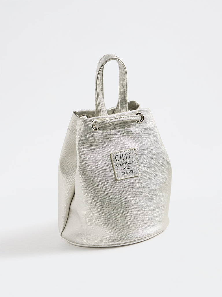 Y&F Kids Silver Text-Detailed Shoulder Bag