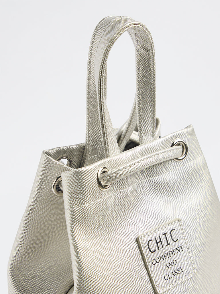 Y&F Kids Silver Text-Detailed Shoulder Bag