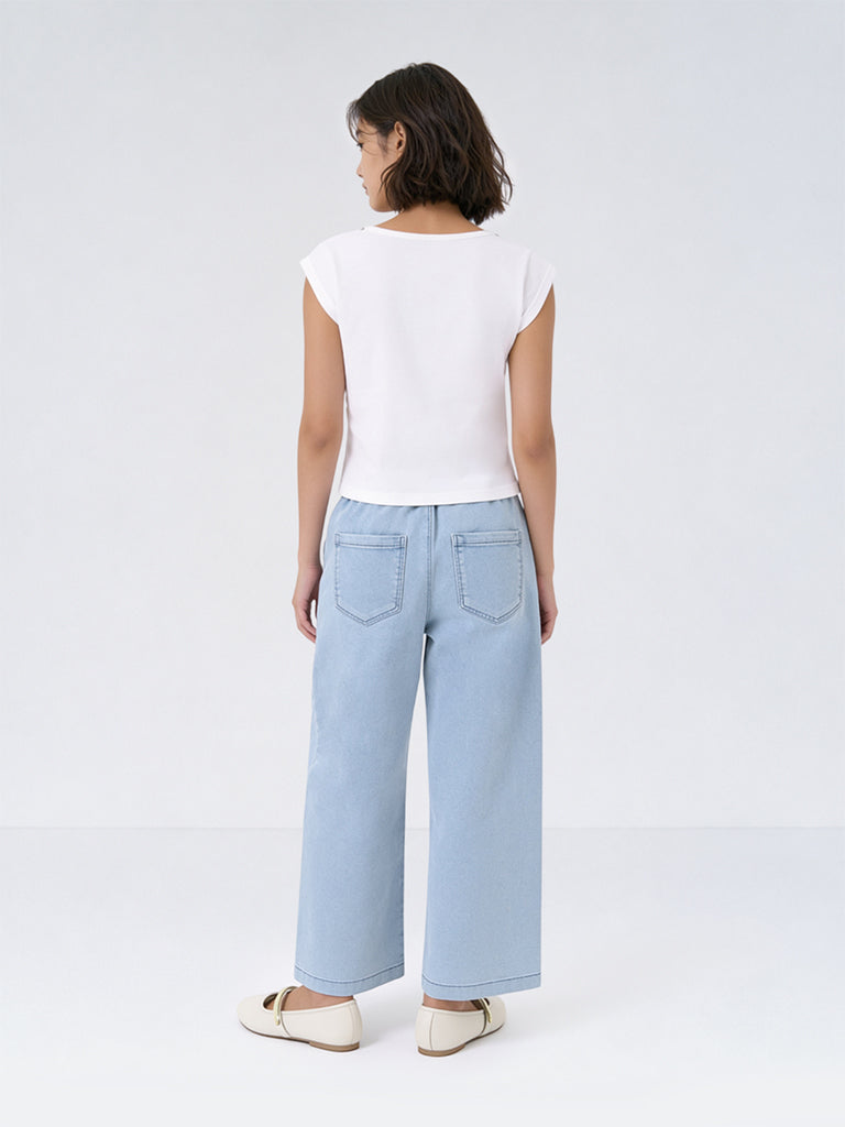 Girls Light Blue High-Rise Relaxed-Fit Jeans
