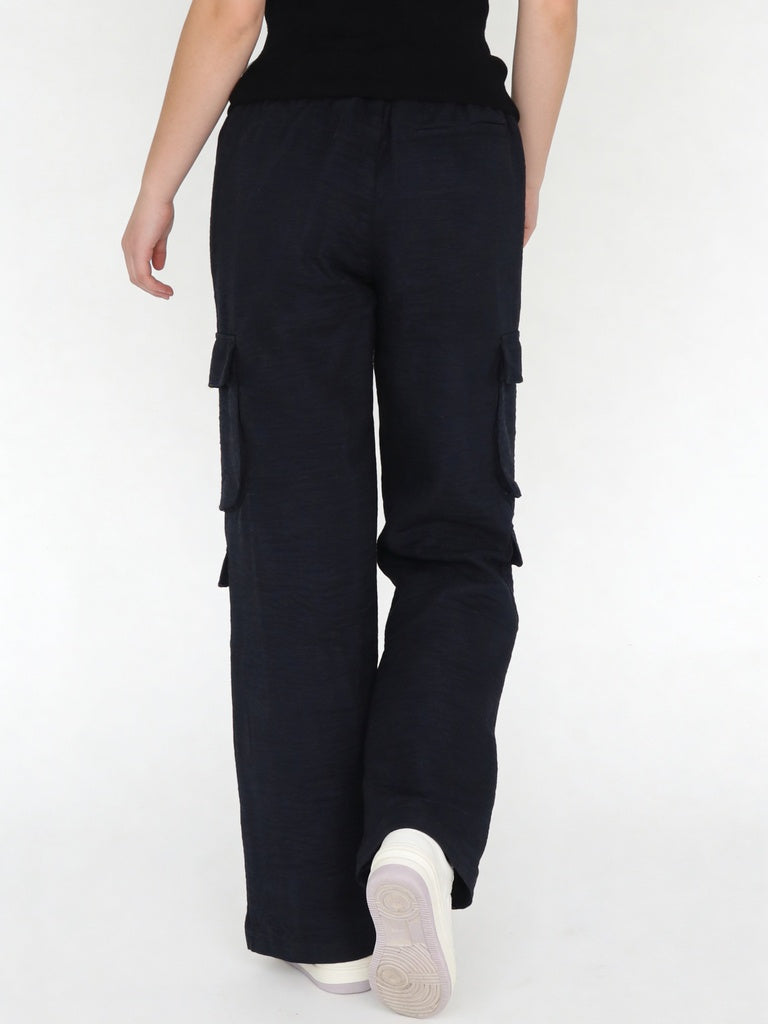 Girls Black Multi-Pocket Cargo Wide Leg Trousers