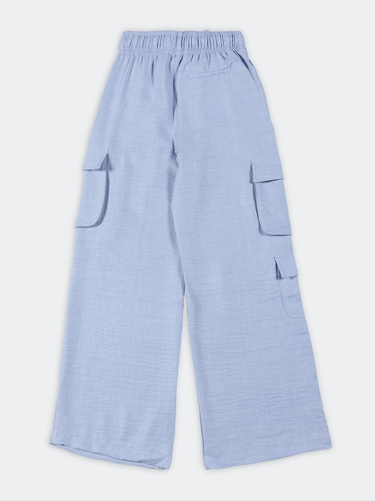 Girls Powder Blue Solid Straight Leg Trousers