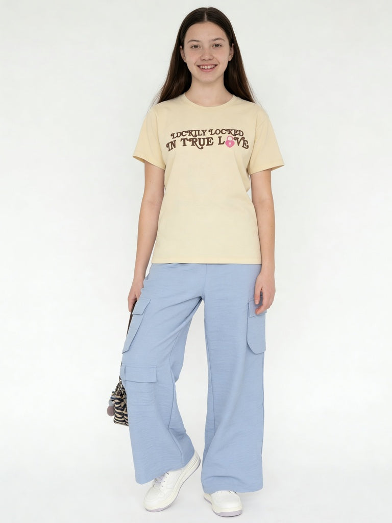 Girls Powder Blue Solid Straight Leg Trousers