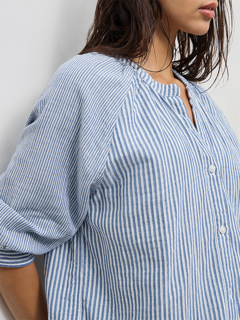 Wunderlove Blue Striped Cotton Beach Shirt
