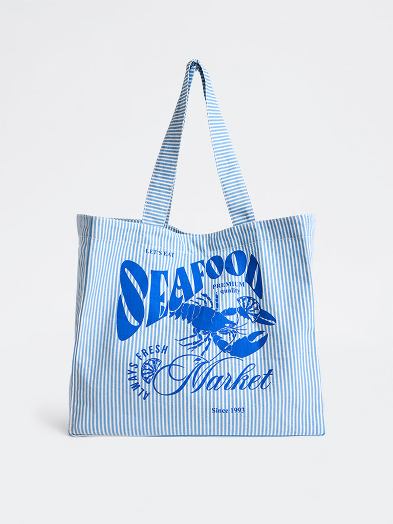 Wunderlove  Blue Stripe-Printed Canvas Tote Bag