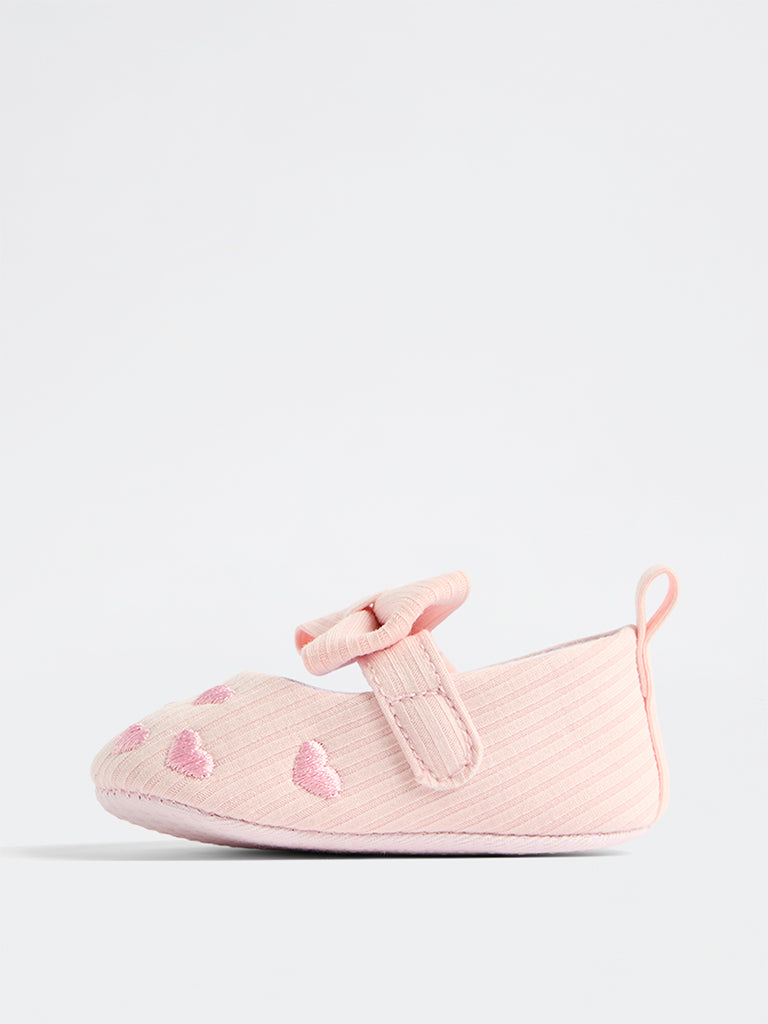 Yellow Pink Heart Embroidered Booties