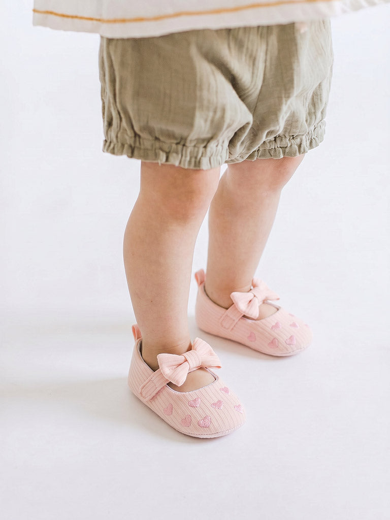 Yellow Pink Heart Embroidered Booties