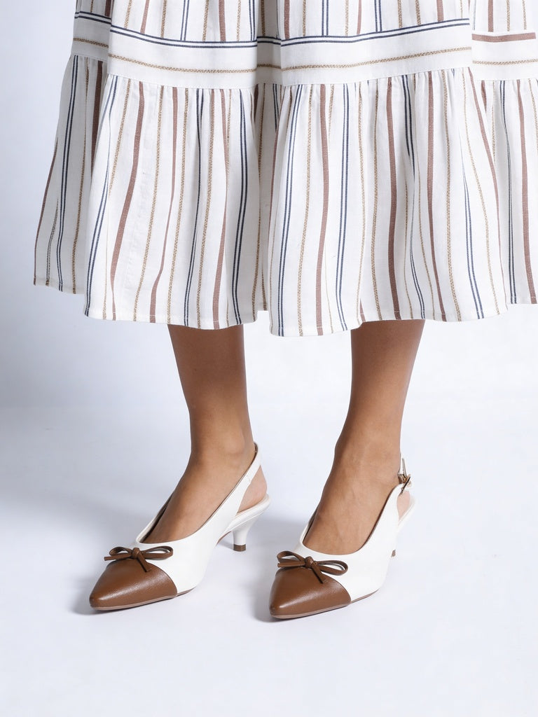 LUNA BLU Ivory Bow Detailed Slingback Heel Mules