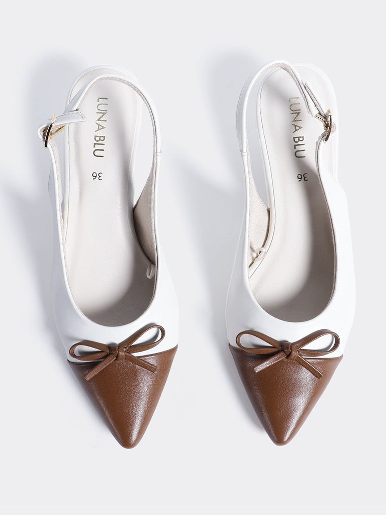 LUNA BLU Ivory Bow Detailed Slingback Heel Mules