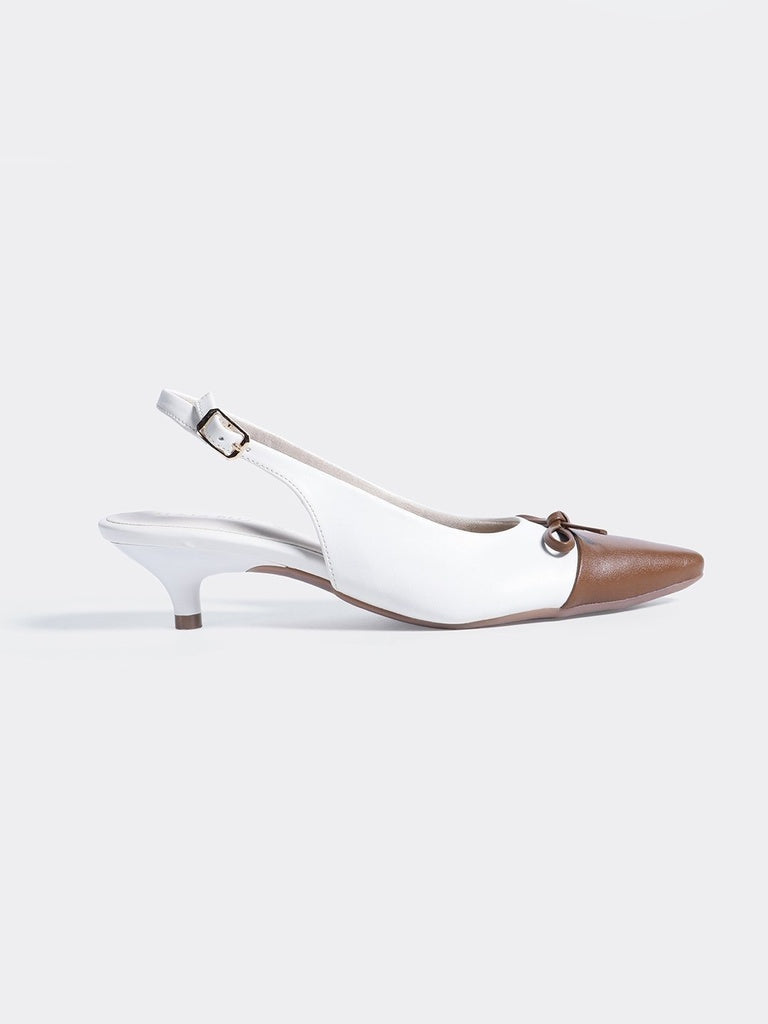 LUNA BLU Ivory Bow Detailed Slingback Heel Mules