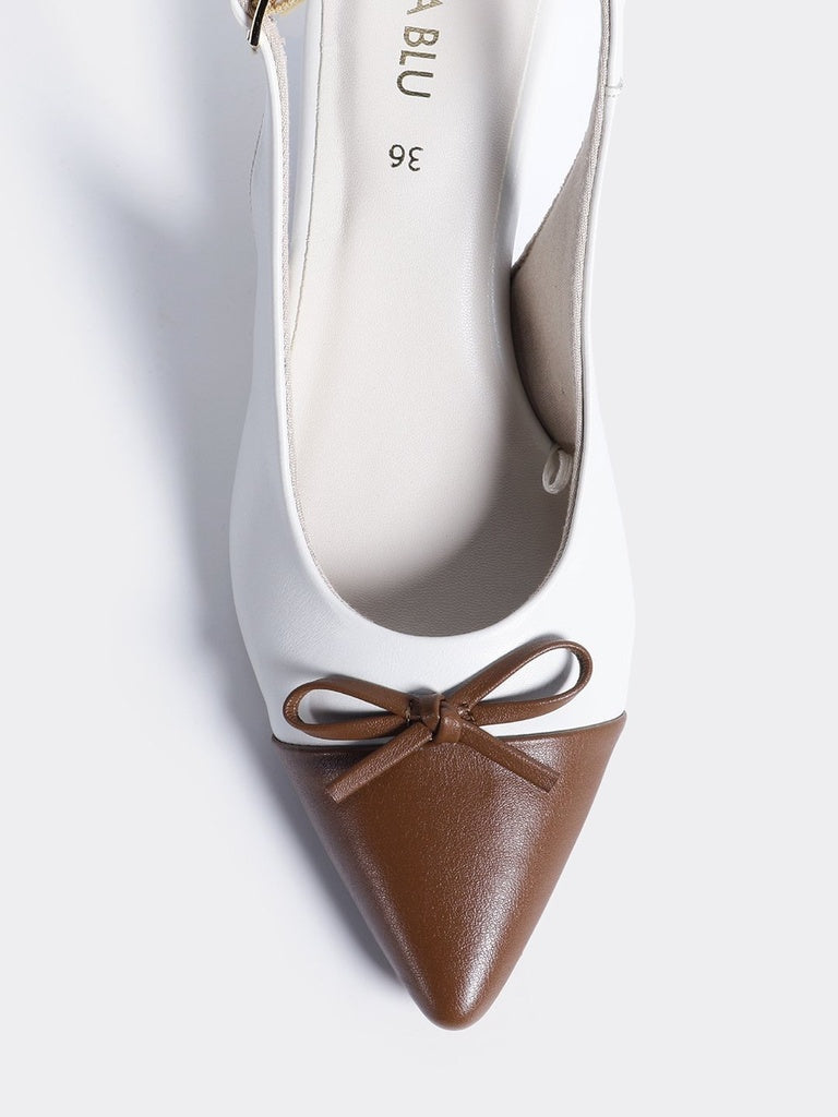 LUNA BLU Ivory Bow Detailed Slingback Heel Mules