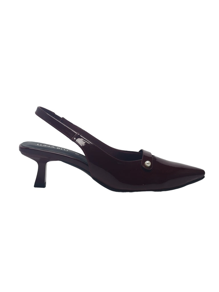 LUNA BLU Burgundy Pearl Embellished Kitten Heel Mules