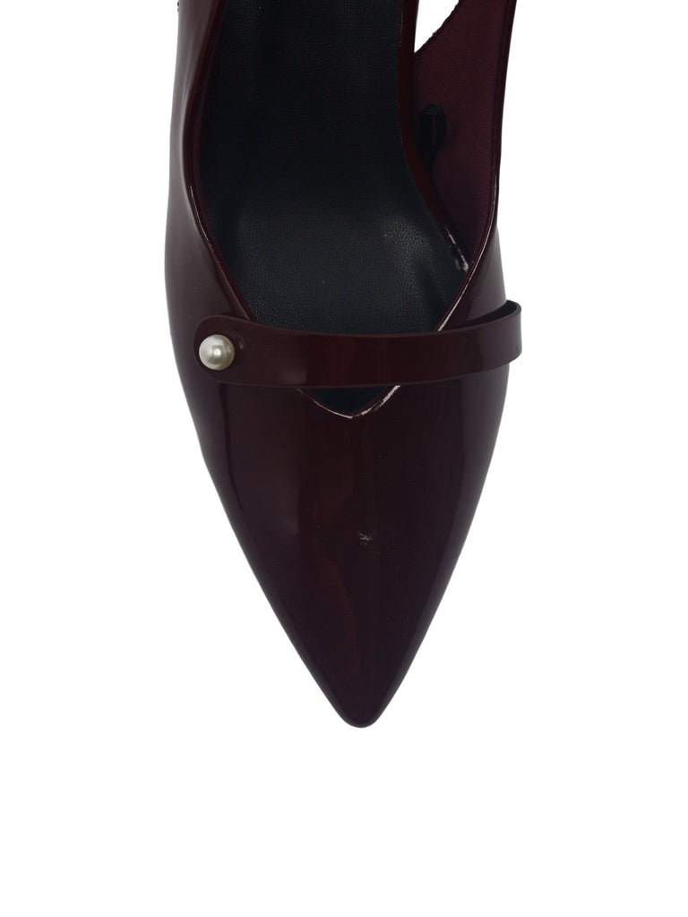 LUNA BLU Burgundy Pearl Embellished Kitten Heel Mules