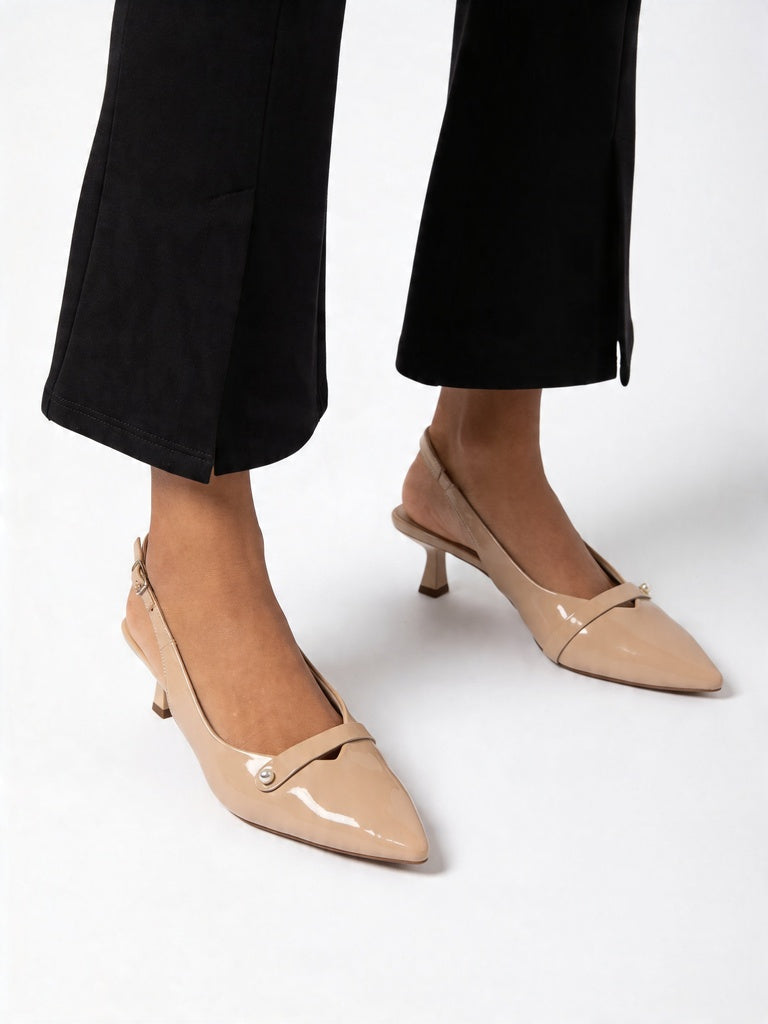 LUNA BLU Ivory Pearl Embellished Kitten Heel Mules