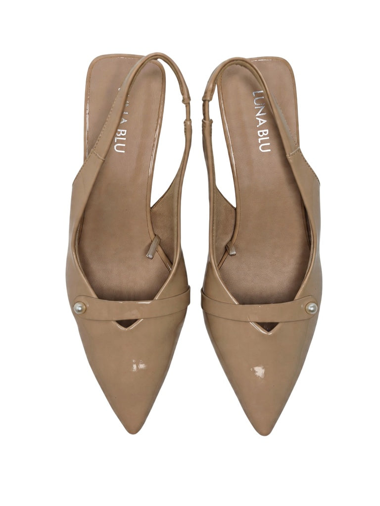LUNA BLU Ivory Pearl Embellished Kitten Heel Mules