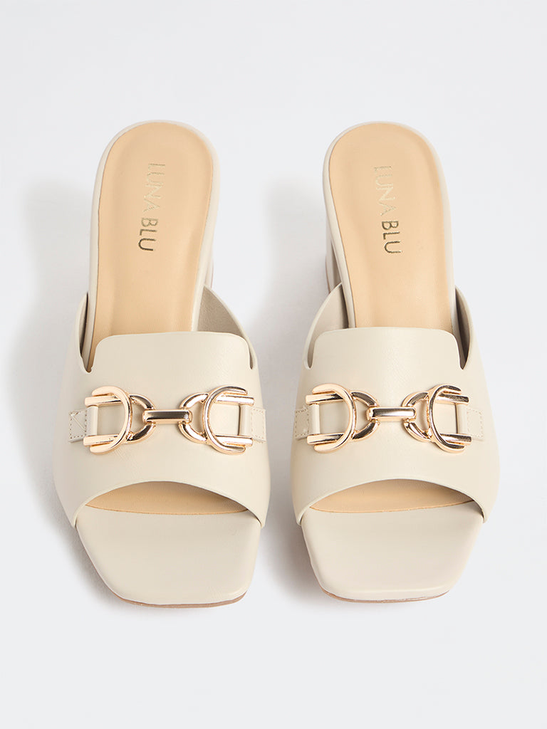 LUNA BLU Ivory Buckle-Detail Block-Heel Sandals