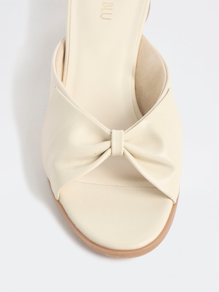 LUNA BLU Ivory Bow-Design Round-Heel Sandals