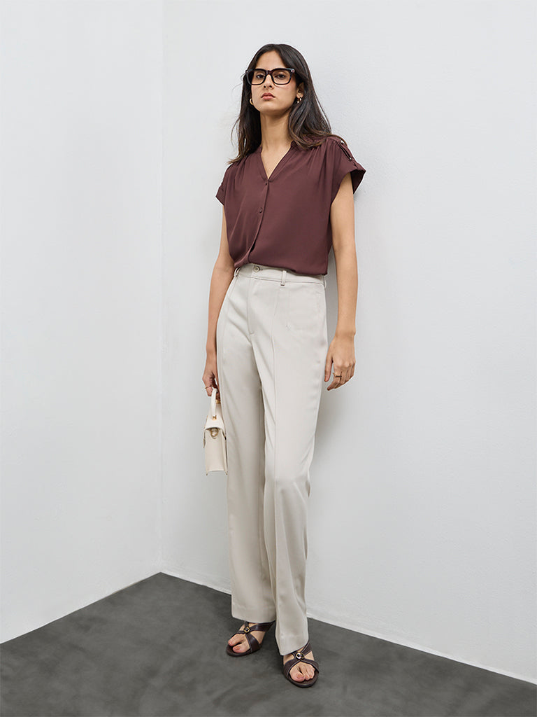 Wardrobe Brown Solid Blouse