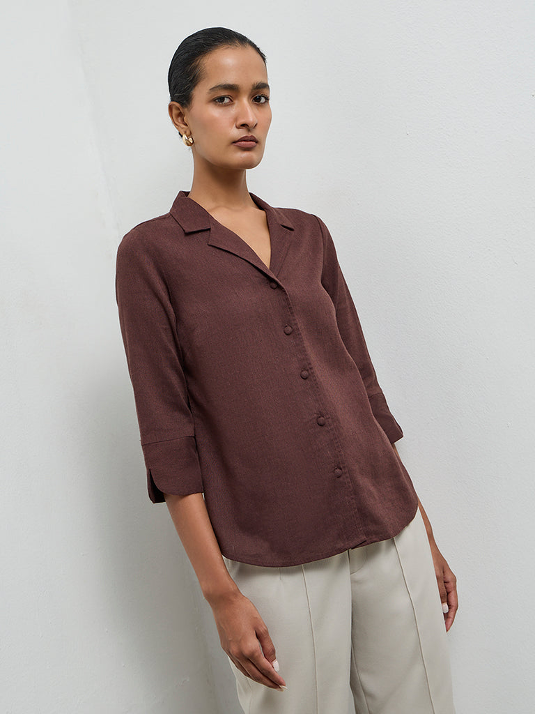 Wardrobe Dark Brown Solid Shirt