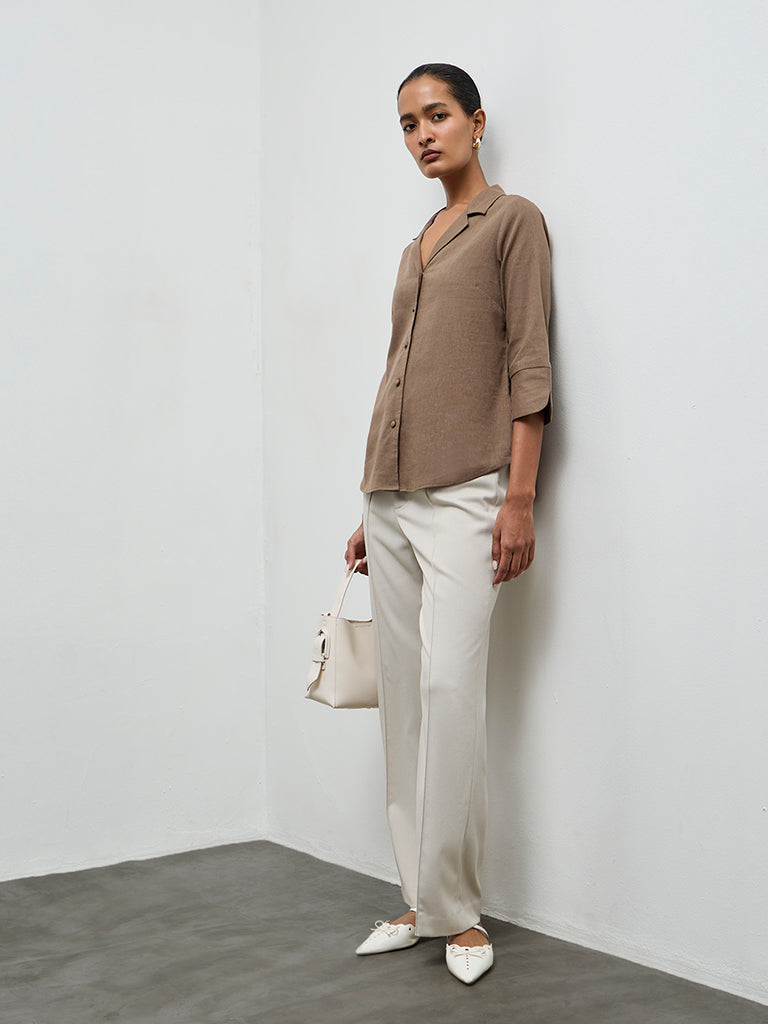 Wardrobe Taupe Solid Shirt