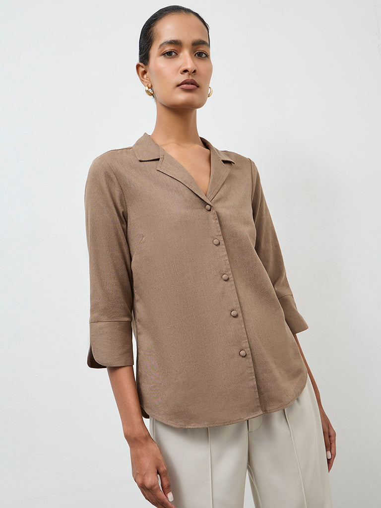 Wardrobe Taupe Solid Shirt