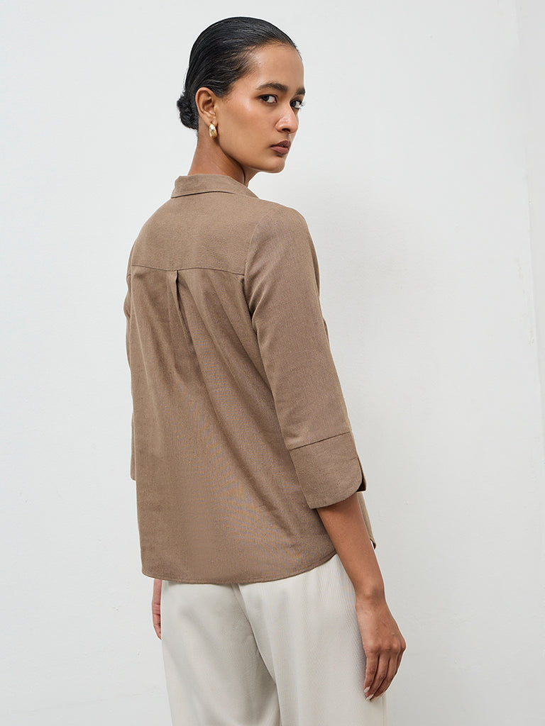 Wardrobe Taupe Solid Shirt