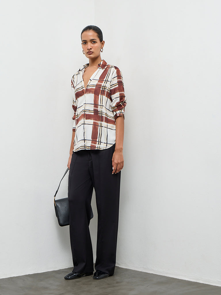 Wardrobe Brown Checks Detailed Shirt