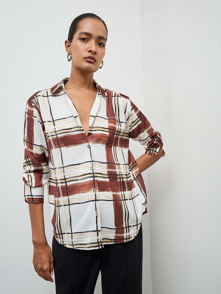Wardrobe Brown Checks Detailed Shirt
