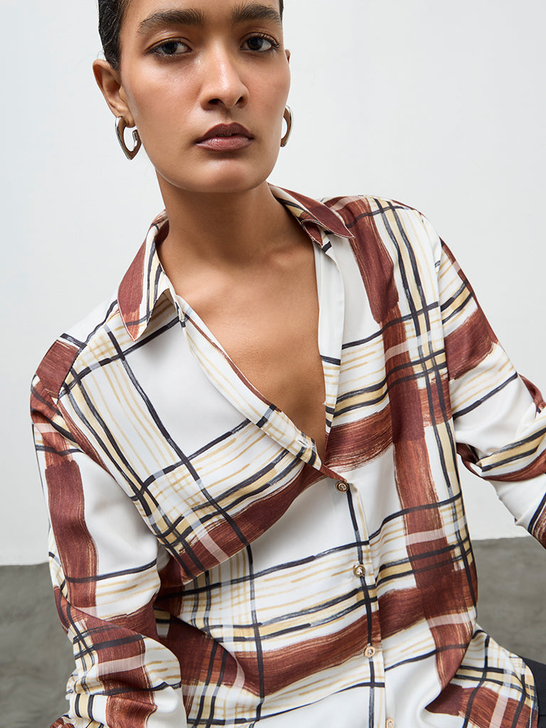 Wardrobe Brown Checks Detailed Shirt