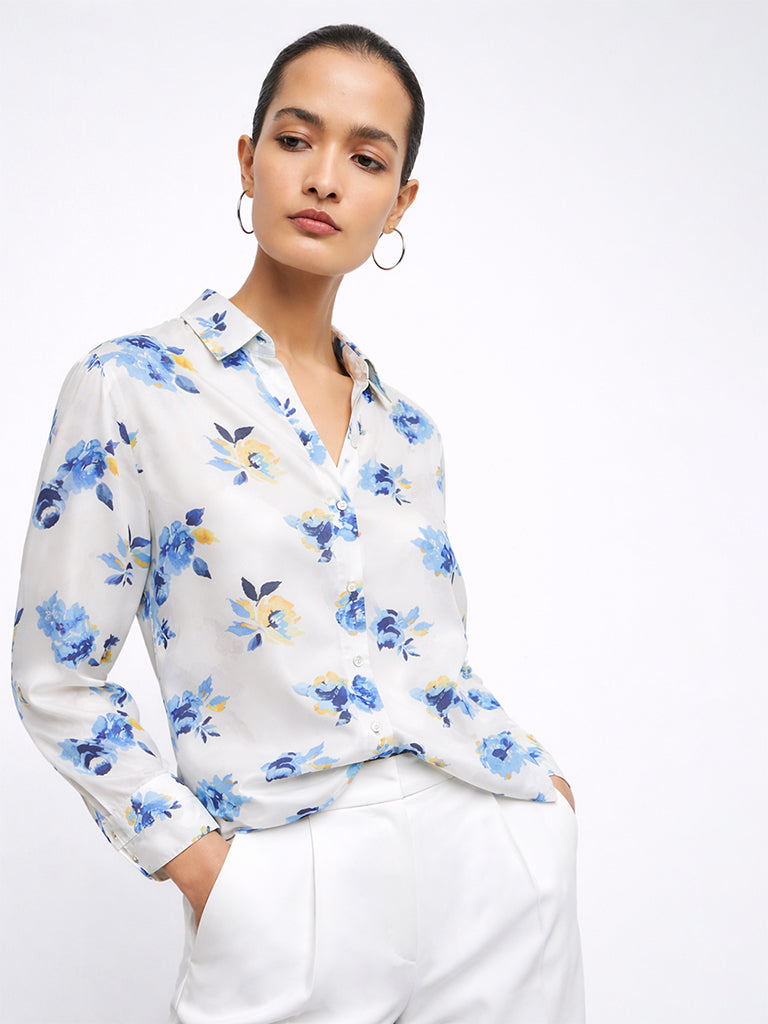 Wardrobe Ivory Floral Pattern Shirt with Camisole