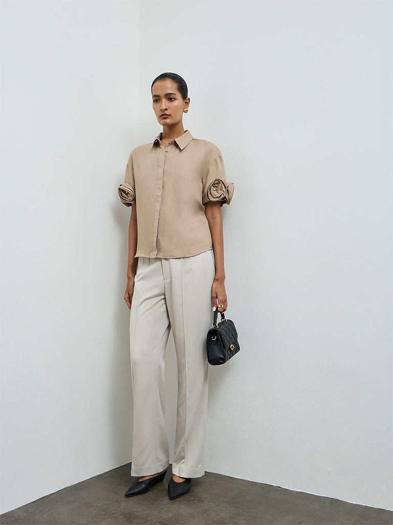 Wardrobe Taupe Rosette Detail Shirt