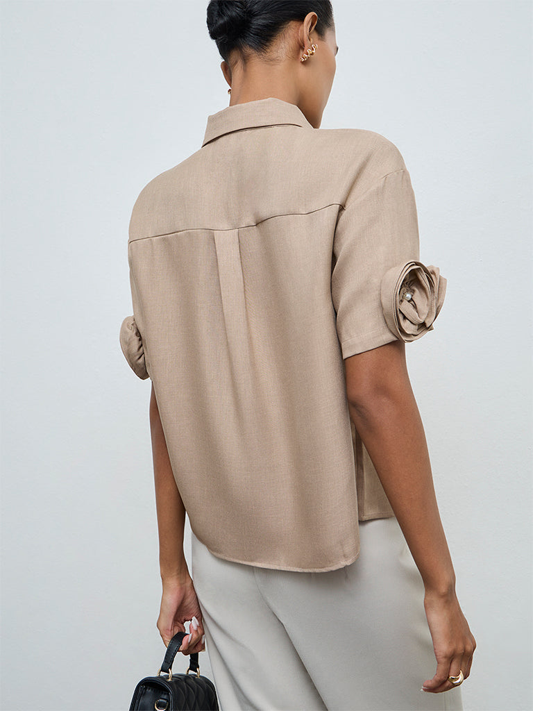 Wardrobe Taupe Rosette Detail Shirt