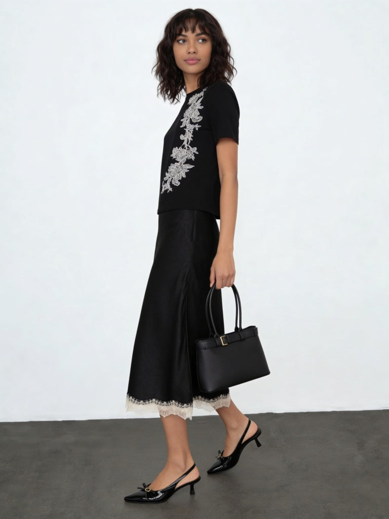 Wardrobe Black Embroidered Cotton-Blend T-Shirt