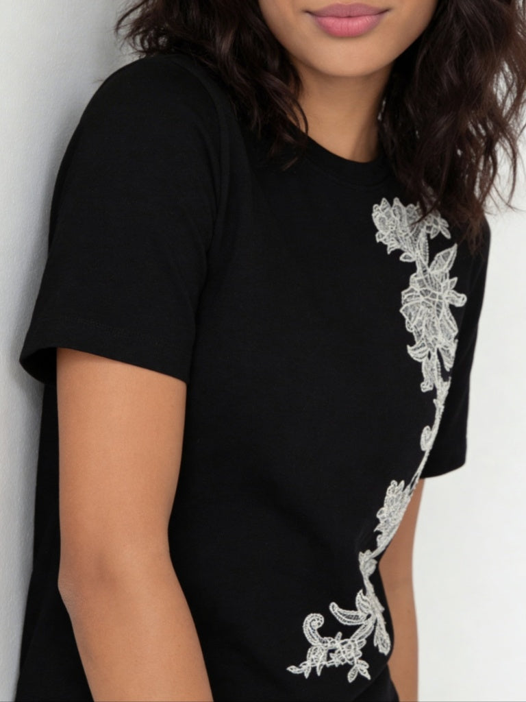 Wardrobe Black Embroidered Cotton-Blend T-Shirt