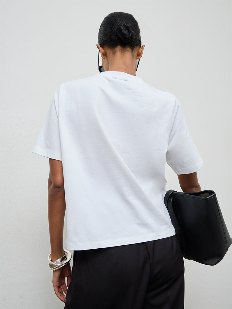 Wardrobe White Solid Cotton-Blend T-Shirt